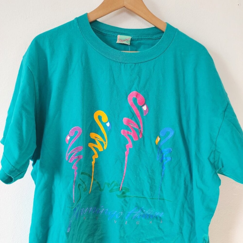 Vintage Flamingo Hotel Las Vegas Graphic Shirt Teal Blue XXL Vintage Flamingos